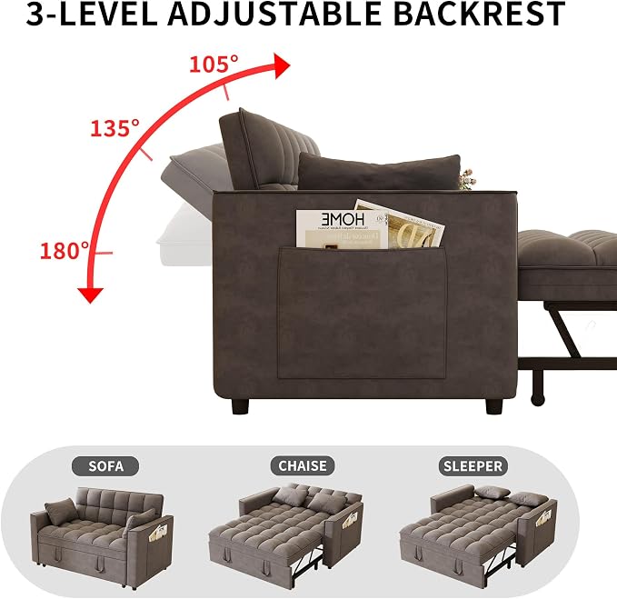 3-in-1 Convertible Sleeper Sofa Bed, 55 inch Small Couch - Image 8
