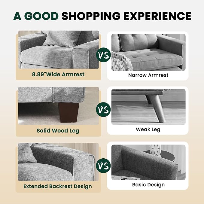 DOPEDIO Modern Living Room Sofa Set, 71.25" Chenille Loveseat - Image 5