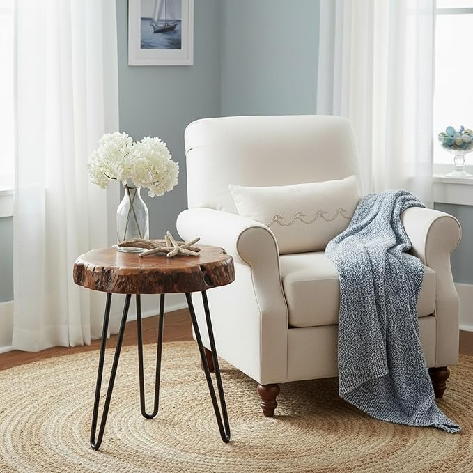 WELLAND Unique Shape Date Tree End Table Live Edge Side Table Plant Stand - Image 4