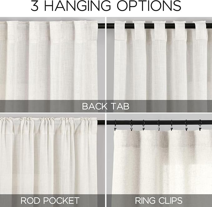 45 Inch Beige White Curtains Linen - Image 2