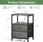 BOLUO Gray Nightstand with Charging Station, LED Night Stand with 2 Fabric - Image 3