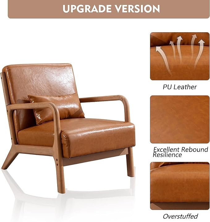 ANJ Mid Century Modern Accent Chair, PU Leather Reading Chair - Image 6