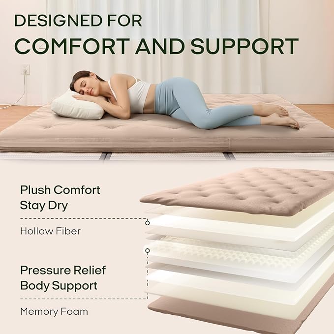 ZonLi Japanese Floor Futon Mattress Full Size 75"x 54", 100% Cotton Cover 4'' - Image 4