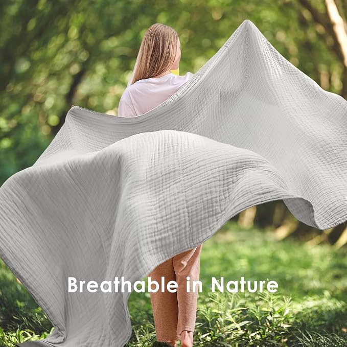 EMME Muslin Blankets for Adults Grey Small Blanket 40" x 50" | Throw Blanket - Image 7