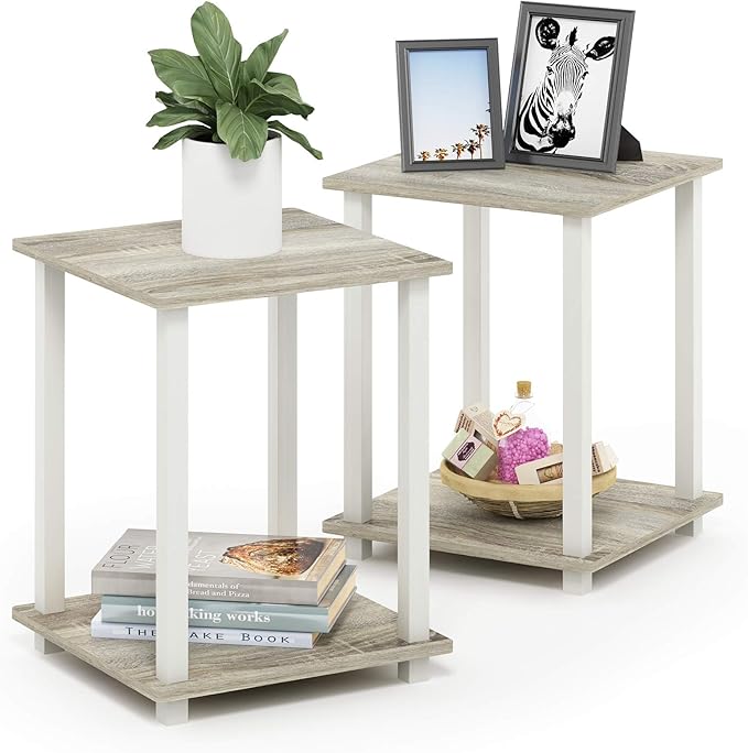 Furinno SIMPLISTIC Side Table Set of 2, 2-Tier Square Modern End Table by Furinno-FitsYourSpaceFitsYourBudget