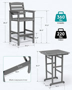 SERWALL Balcony Adirondack Chairs and Table 3 Pieces Set, Adirondack Bar Height - Image 3