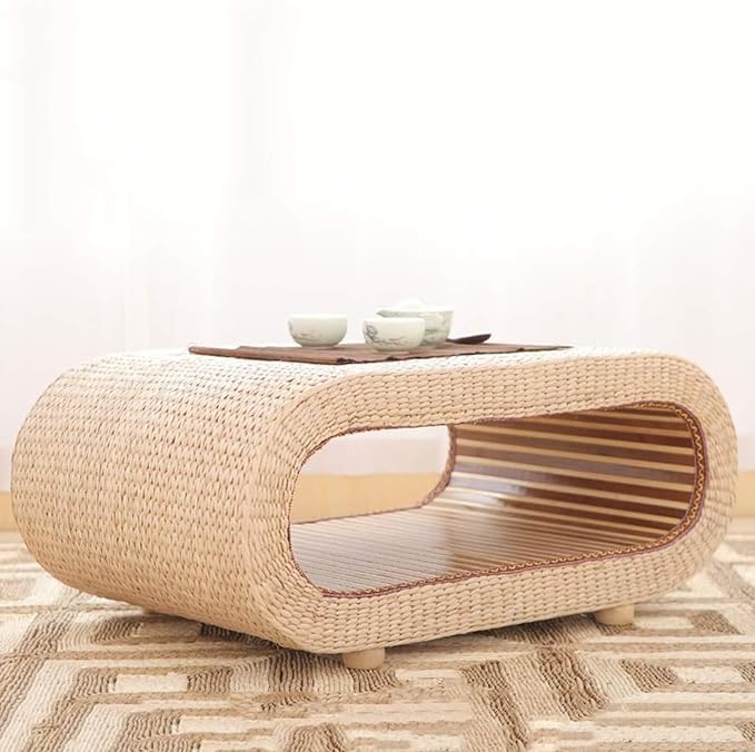 Solid Wood Japanese-Style Table and Stool Set, Including Tatami Tea Table - Image 3