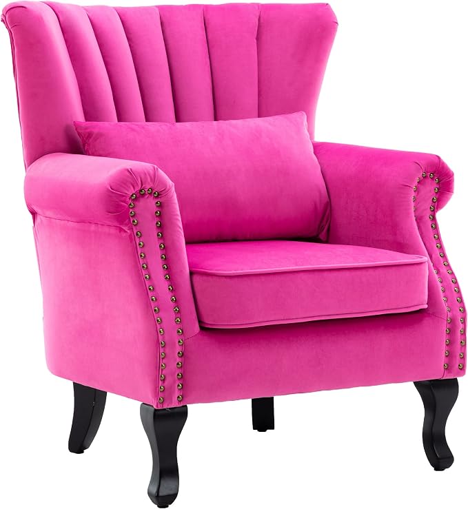 Mid Century Accent Chair Modern Tufted Wingback Armchair Club Chair Velvet - Image 4