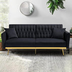 70” Velvet Futon Sofa Bed with 2 Pillows and Adjustable Armrests, Convertible - Image 2