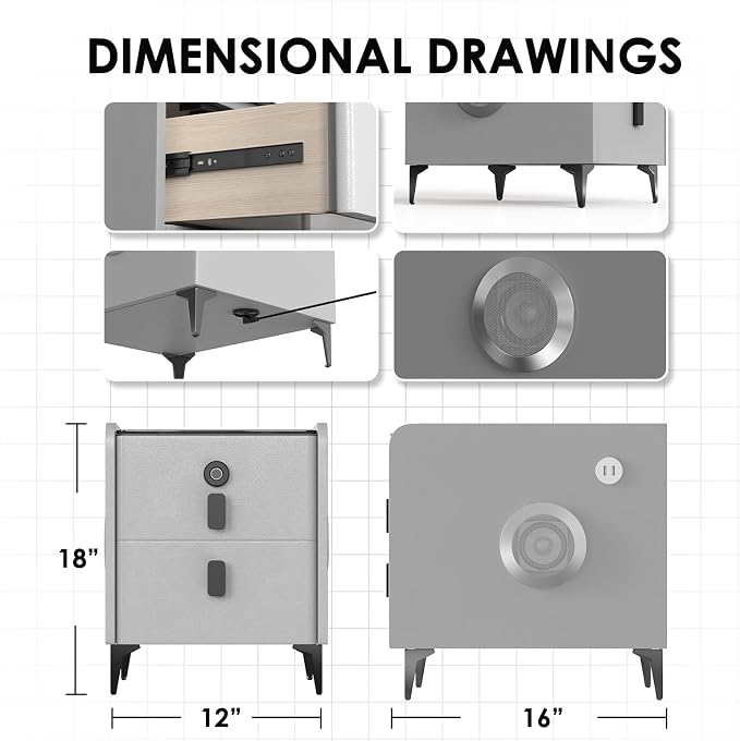 Smart Nightstand with Fingerprint Lock Drawer, Nightstand with Wireless Charging - Image 2