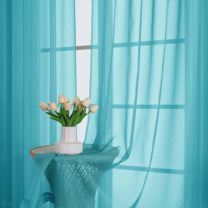 Turquoise Sheer Curtains 63 Inches Long 2 Panels Set, Light Filtering Sheer - Image 6