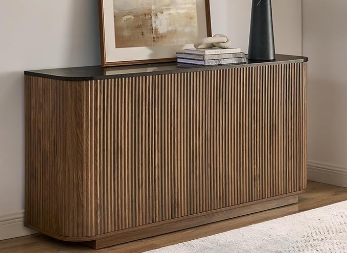 LKTART 64" Buffet Cabinet with Storage, Modern Fluted Accent Sideboard with by LKTART