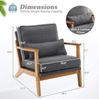 VINGLI Solid Wood Wide Armrests Accent Chair, Upholstered Mid Century Modern - Image 2