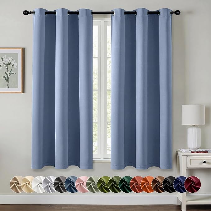 MIULEE Blackout Curtains for Bedroom 2 Panels 40 x 63 Inch Long Denim Blue | by MIULEE