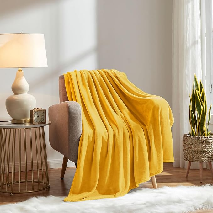 KMUSET Fleece Blanket Honey Yellow Lightweight Super Soft Cozy Fuzzy Bed - Image 5