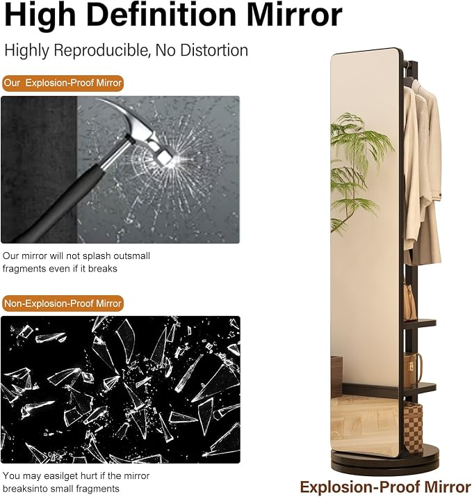WoodsWhisper Full Length Mirror Coat Rack Solid Wood Floor Mirror 70"x16" Full - Image 9
