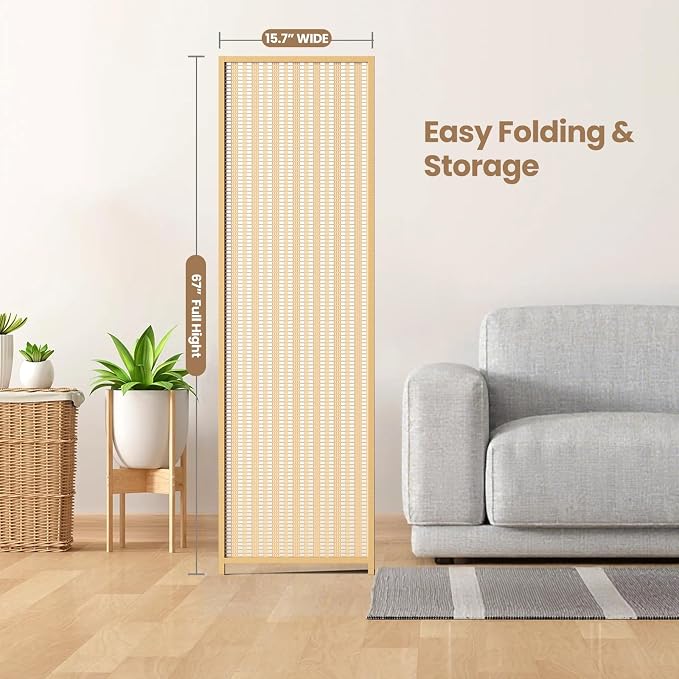 4 Panel Room Divider and Extra Wide Folding Privacy Screen, Bamboo Room Divider - Image 6