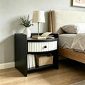 Wooden Nightstand with Drawer and Open Storage Shelf, Curved Front Bedside Table by Unknown