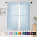 Sheer Curtains 63 inch Length 2 Panels Set, Light Weight Soft Solid Fimly Sheer by OWENIE
