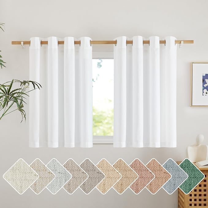 NICETOWN White Linen Kitchen Curtains 36 inches Long, Grommet Short Curtains by NICETOWN