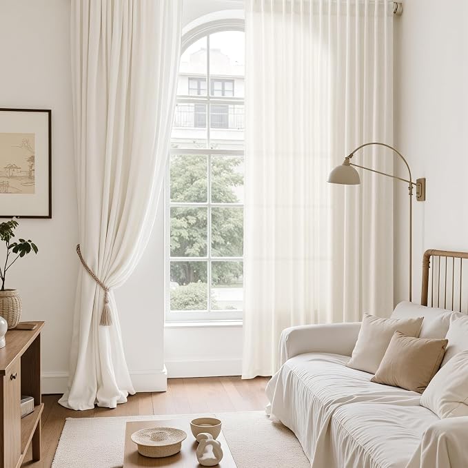Modern Linen Curtains for Living Room 80 Inches Long Light Filtering Semi Sheer - Image 6