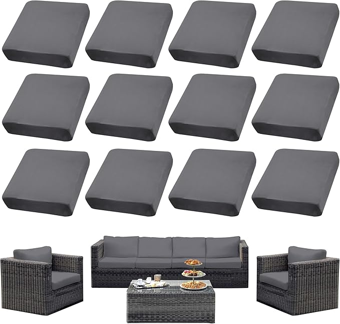 12PCS Patio Cushion Covers, Patio Furniture Couch Seat Slipcovers | Washable by SUKAIKEQA