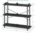 HCHQHS Bookshelf, 3-Tier Industrial Bookcase, Freestanding Horizontal - Image 3