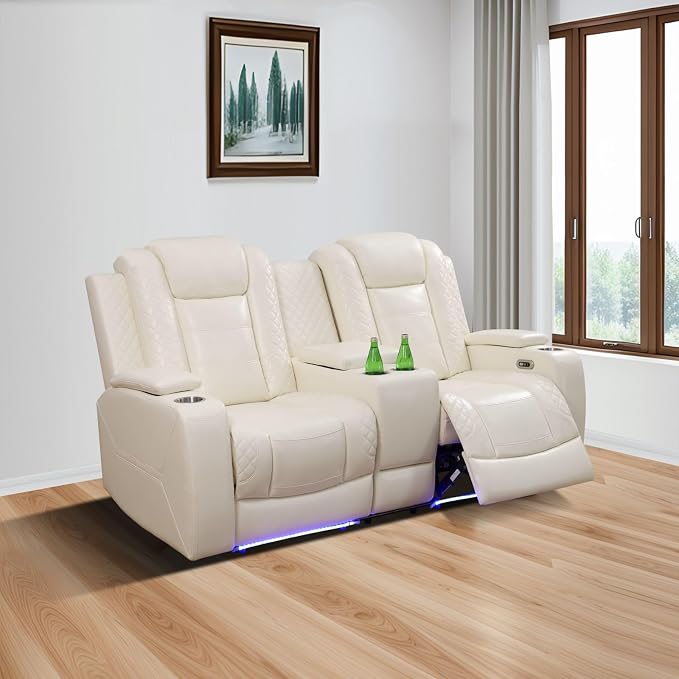 Power Recliner Sofa Set with LED, Leather Reclining Sofa Set, Living Room - Image 5