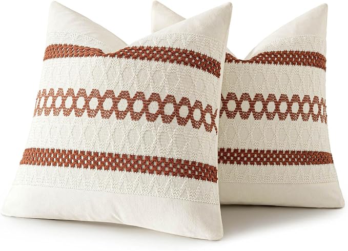 MIULEE Set of 2 Fall Rust Decorative Pillow Covers 18x18 | Farmhouse Boho Couch - Image 8