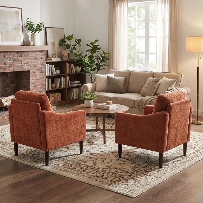 2PCS Mid Century Modern Accent Chair, Chenille Fabric Armchair - Image 4