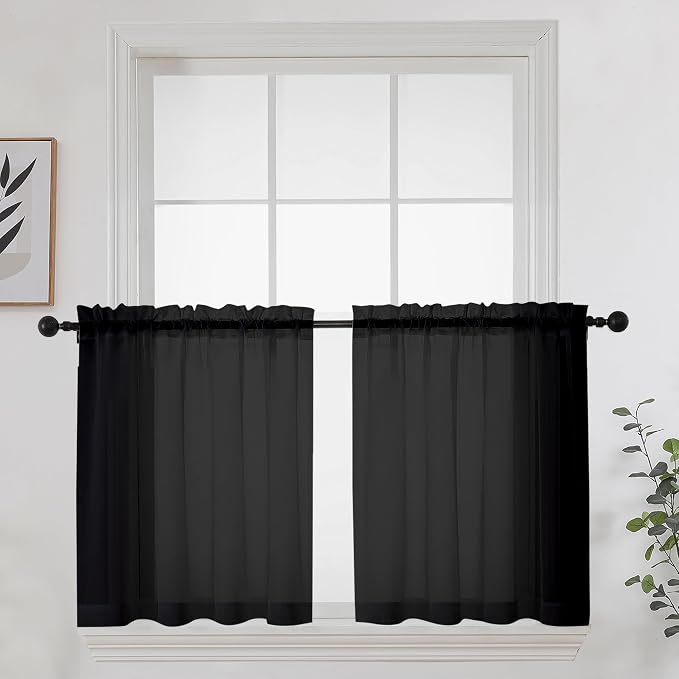 Short Sheer Curtains 24 Inches Long 2 Panels by OWENIE