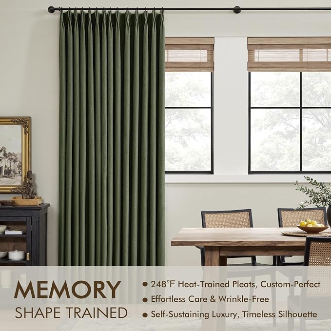 MIULEE Olive Green Pinch Pleated 100% Blackout Linen Curtains 40x96 Inches | - Image 3