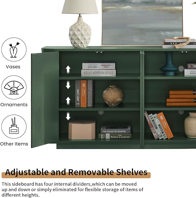 LKTART 64" Buffet Cabinet with Storage, Modern Fluted Accent Sideboard Media - Image 6