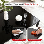 FDW | Dining Table for 4-6 People | Black | 47 Inch Rectangular Glass Kitchen - Image 4