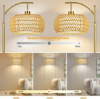 ZECOXOL Gold Floor Lamps for Living Room Rattan Boho Floor Lamp - Image 2