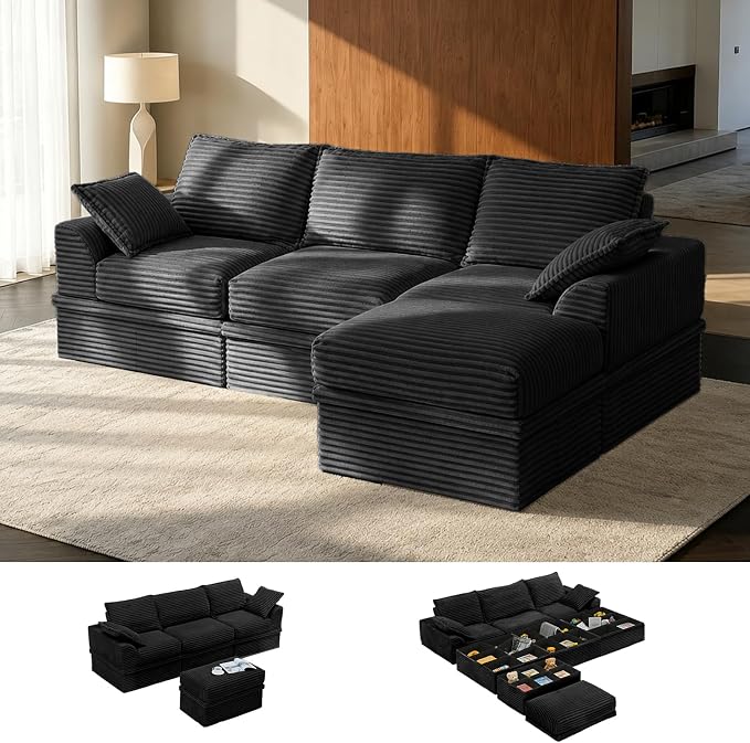 Upgrade Boneless Couch with Storage, Extra Deep&High Seat Modular Sectional by Unknown