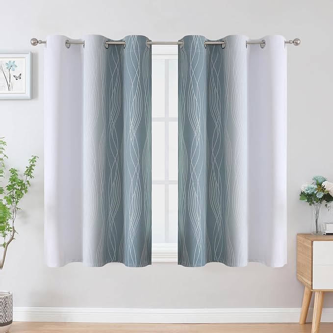 Stone Blue and Greyish White Blackout Curtains - Image 2