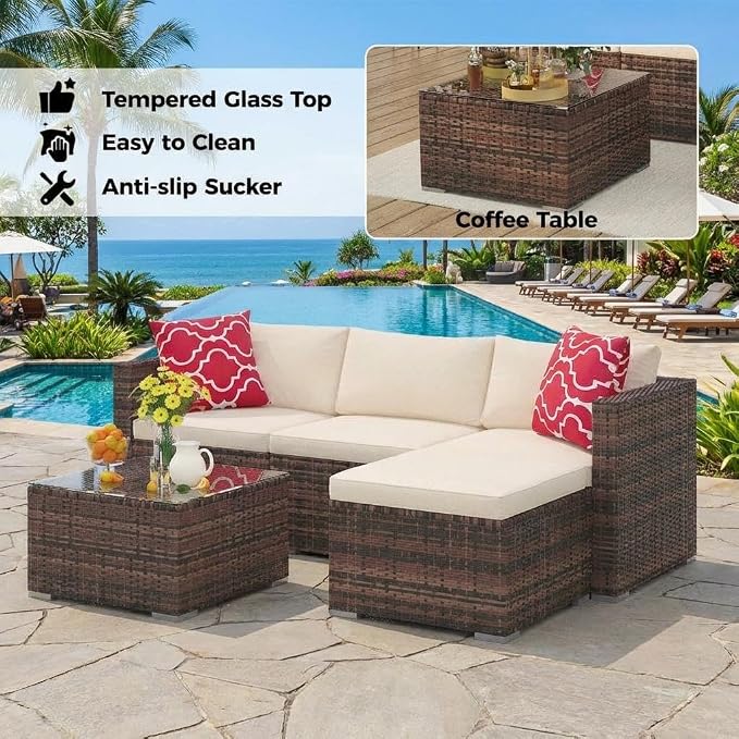 5-Piece Outdoor Sectional Sofa Set, Outdoor Patio Set Sectional Sofa, - Image 4