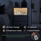 BOLUO Gray Nightstand with Charging Station, LED Night Stand with 2 Fabric - Image 6