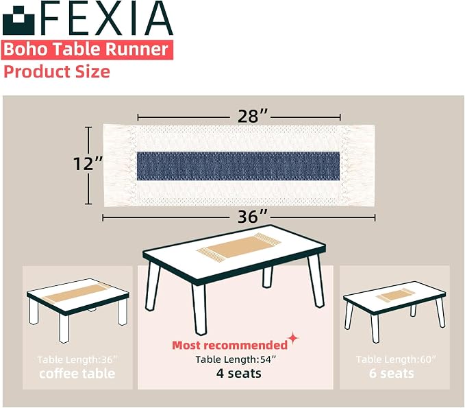 FEXIA Boho Blue Table Runner 36 Inches Long - Image 2