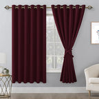 Grommet Blackout Curtains for Bedroom, 70 x 63 Inches, Burgundy | Thermal by Hiasan