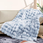 Luxury 1000GSM Faux Rabbit Fur Throw Blanket, Super Heavy Warm Cozy Grey - Image 3