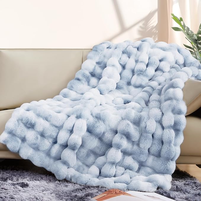 Luxury 1000GSM Faux Rabbit Fur Throw Blanket, Super Heavy Warm Cozy Grey - Image 3