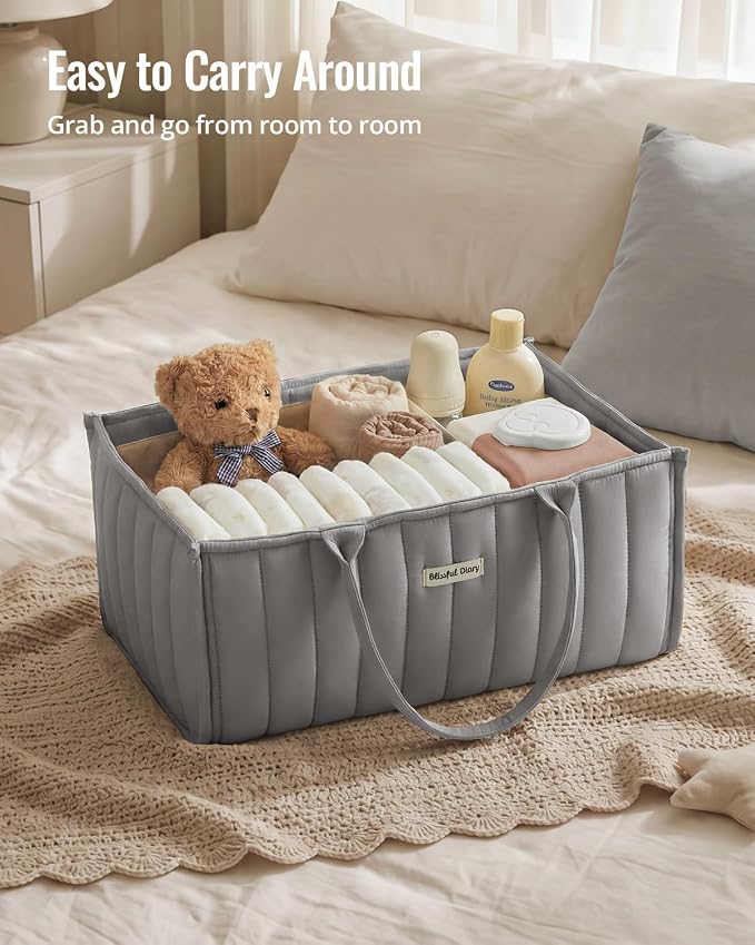 Blissful Diary Baby Diaper Caddy Organizer, Stylish Storage Basket - Image 5
