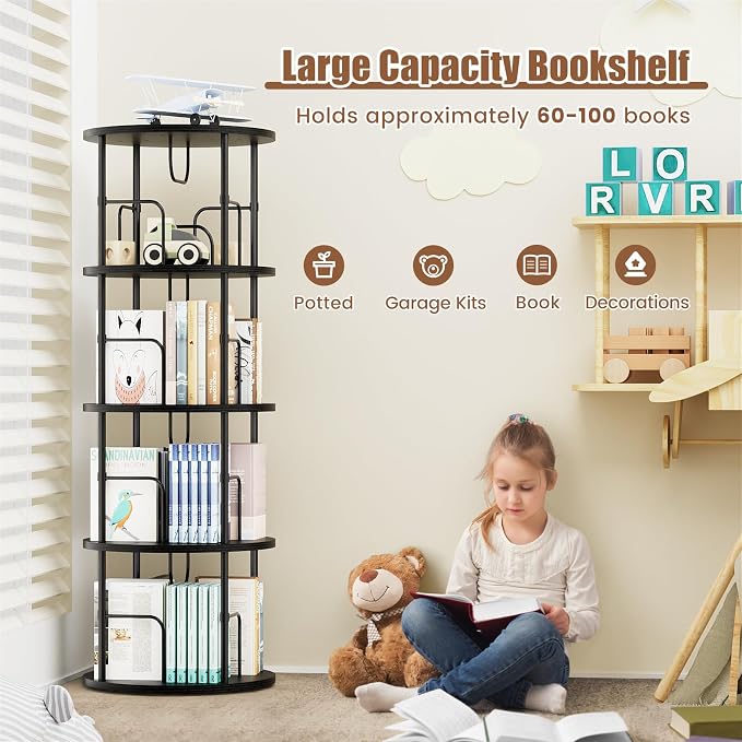 ALLSTAND Rotating Bookshelf, 4 Tier Spinning Bookshelf Tower, 360° Display - Image 4