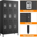Metal Locker with 9 Doors Employees Locker, Metal Storage Locker with Hooks - Image 6