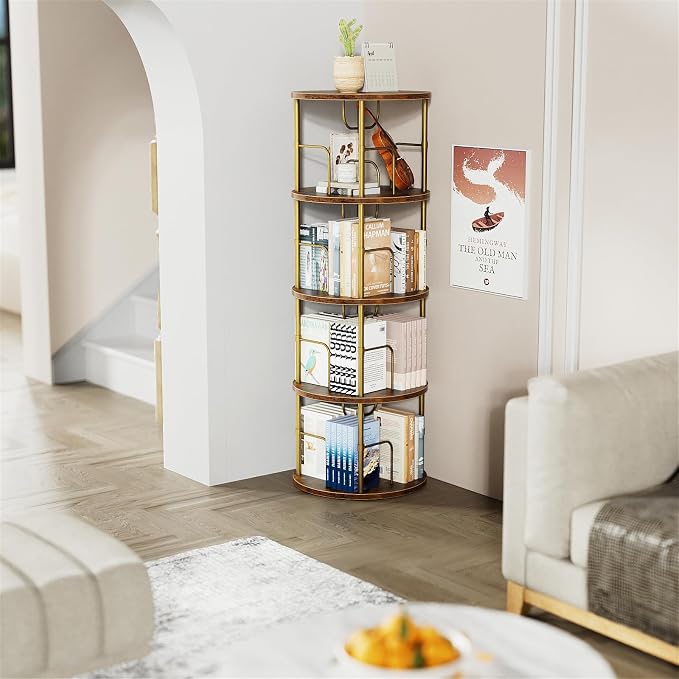ALLSTAND Rotating Bookshelf, 4 Tier Spinning Bookshelf Tower, 360° Display - Image 6