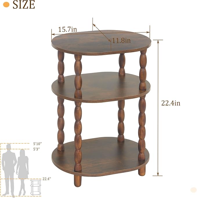 MaxSmeo Side Table, 3-Tier Small End Table, Modern Oval Night Stand Accent Table - Image 3