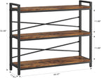 3 Tier Bookshelf 39.37" Width, Long Industrial Bookcase, Vintage Farmhouse - Image 3