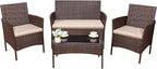 Devoko 4 Pieces Outdoor Patio Furniture Set, PE Rattan Wicker Chairs Balcony by DEVOKO